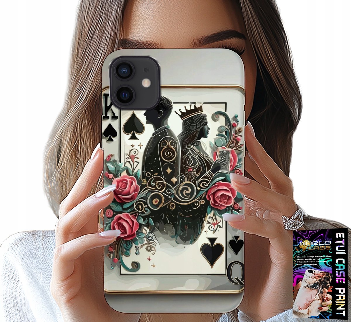 HOESJE VOOR IPHONE 12 MINI - KING QUEEN POKERKAARTEN + GLAS
