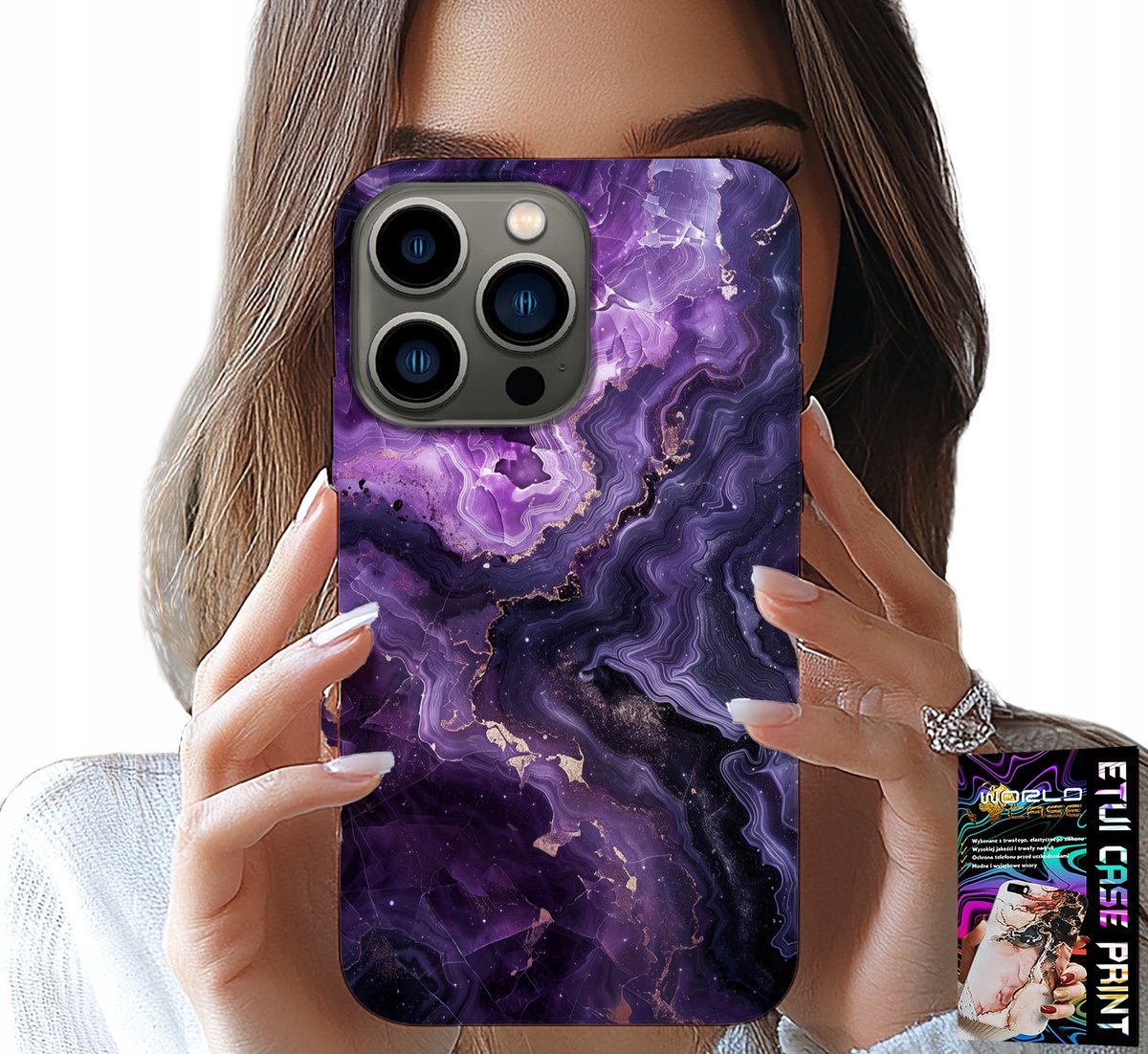 HOESJE VOOR IPHONE 14 PRO MAX - PAARS MARMER MODIEUS VOOR DAMES + GLAS