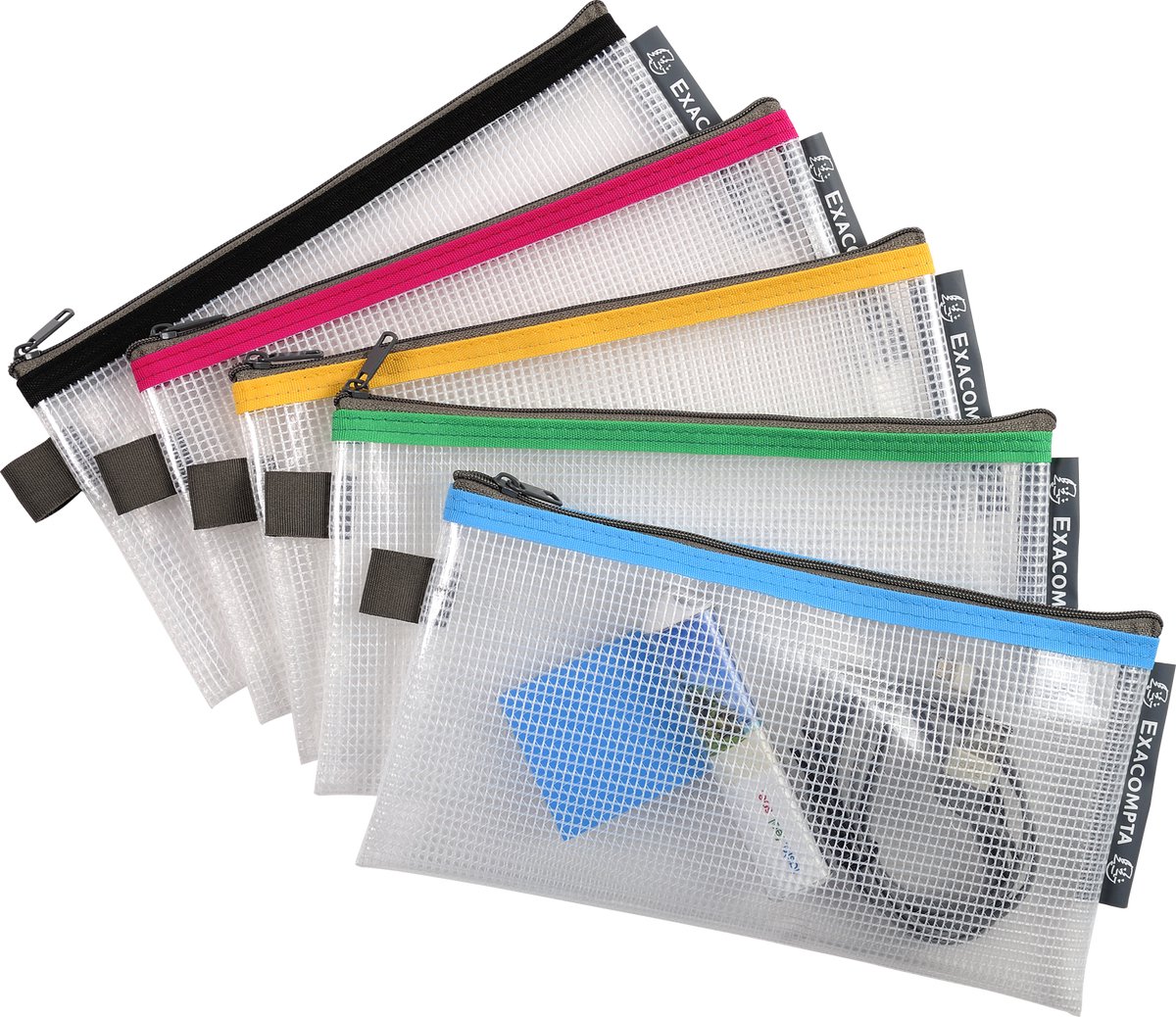 Exacompta 10x Etui met zip-sluiting in soepele plastic (EVA) 23x13 cm - Geassorteerd - 34130E