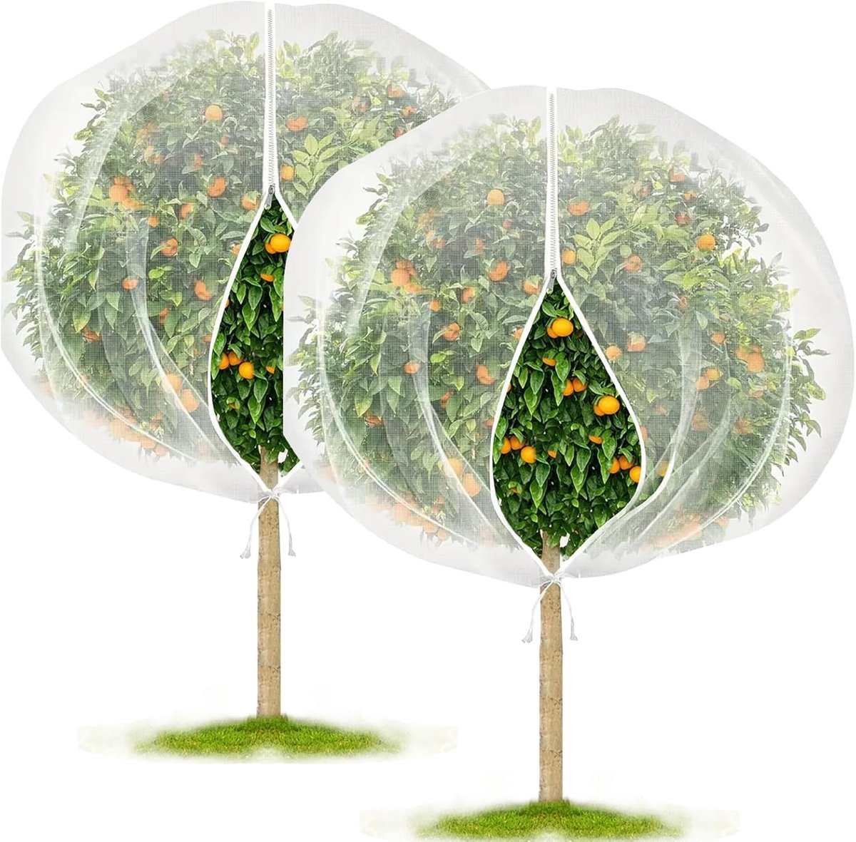 Plantenbeschermingsnet - 2 Stuks - Fruitboomnet - Fruitboomnet Hoes met Rits en Trekkoord - 180x180 cm Ultrafijn Gaas- Insecten- en Vogelbarrière Ter - Bescherming van Planten, Struik - Wit