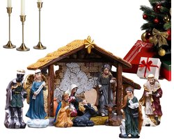 Kerststal Figuren Set - Religieuze Beelden - Kerst Decoratie - 12 Delige Set - 20 cm Breed