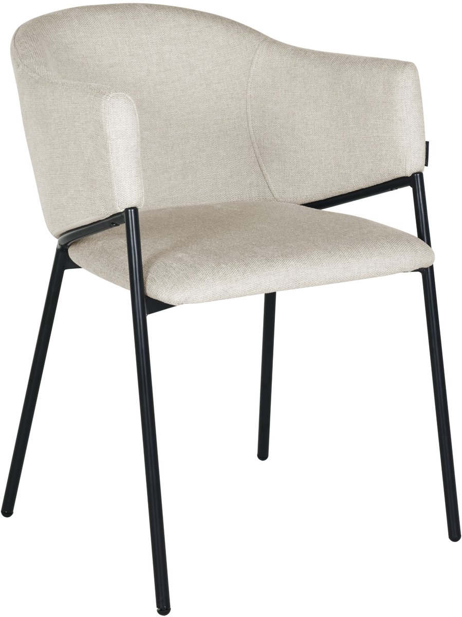 Luxe Eetkamerstoel ARGOS met Armleuningen – Beige – Gestoffeerd – Zwart Metalen Frame – Kuipstoel – Modern Loft Design – Max. 120 kg