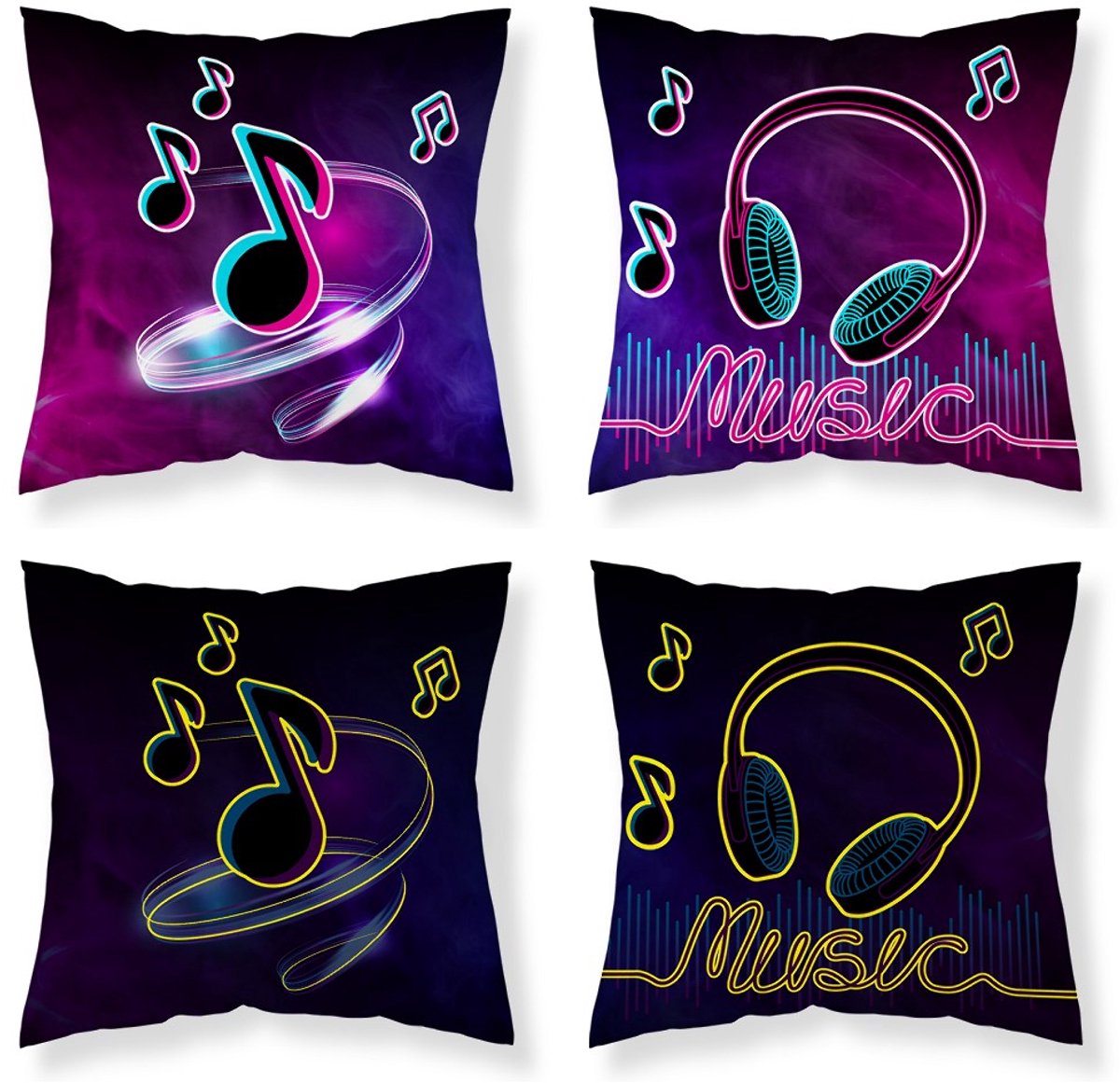 Muziek Sierkussen 40x40cm Incl vulling Music Kussen Glow in the Dark