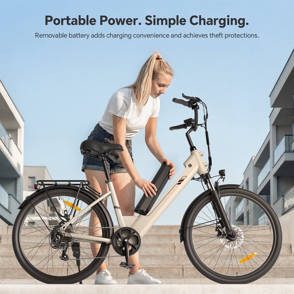 Touroll J2 ST Elektrische stadsfiets – Lage instap e-bike – 250W Motor – 45 Nm Koppel – 561,6Wh Accu – Tot 100 km Bereik – 7 Versnellingen – Voorvorkvering – Draagrek – StVZO Verlichting – Zwart – foto 4