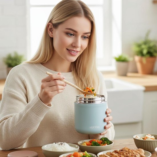 Lunch Box - Voedselcontainer Isolatie - Maaltijd Meenemen - Lekvrij Ontwerp - 430ml Capaciteit - Blauw van Merkloos — afbeelding 4