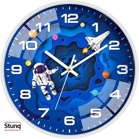 Stille wandklok voor kinderen met astronaut thema, 30 cm diameter