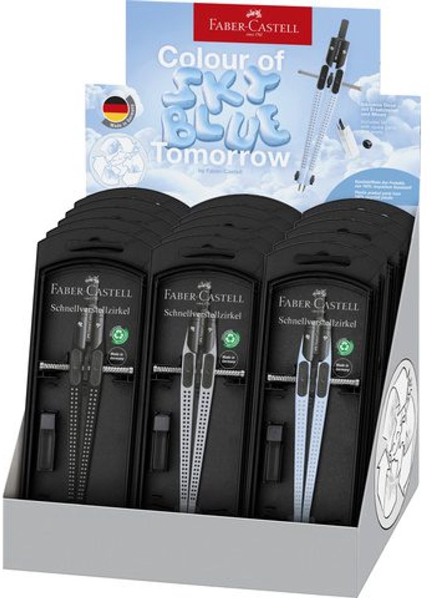 Snelverstelpasser Faber Castell display 15x Faber Castell Grip trend assorti kleur sky blue - zwart - zilver