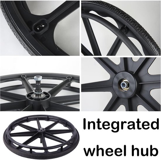 Rolstoel Achterwielen - Vervangende Banden - Mobiliteit Verbeteren - Massieve Polyurethaan Banden - 24 Inch Diameter - Zwart — afbeelding 5