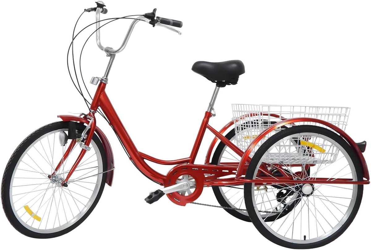 Volwassen Driewieler - Comfortabele Fiets - Boodschappen Vervoeren - Robuuste Driehoek Structuur - 60cm Wielen - Rood
