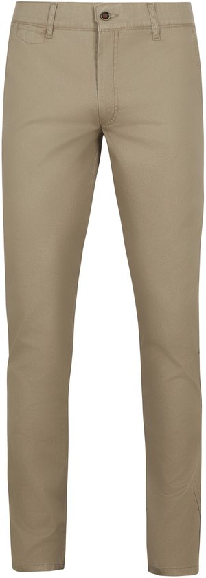 Beige chino broek van de voorkant, recht model.