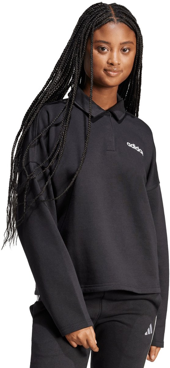adidas Sweater Dames Essentials Linear Poloshirt Zwart