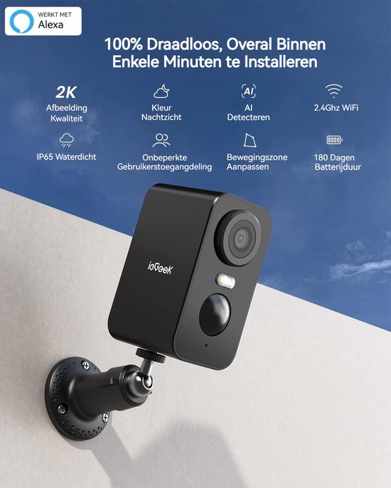 ieGeek Beveiligingscamera Draadloos Buiten - 2K Ultra HD - Camerabewaking - Bewakingscamera Voor Buiten - Buitencamera - Buiten Camera Met Nachtzicht - Oplaadbaar - Met WiFi en APP - Zwart - 3 Stuks van Merkloos — afbeelding 4