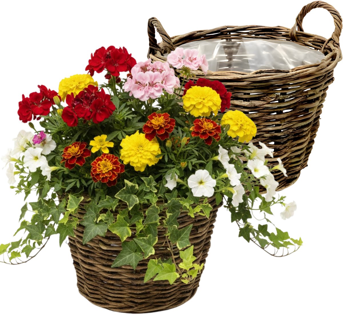 VD Leeden Plantenmand Twijg - 2x - rond - bruin - 42 x 32 cm - rotan - gevlochten riet - bloempot