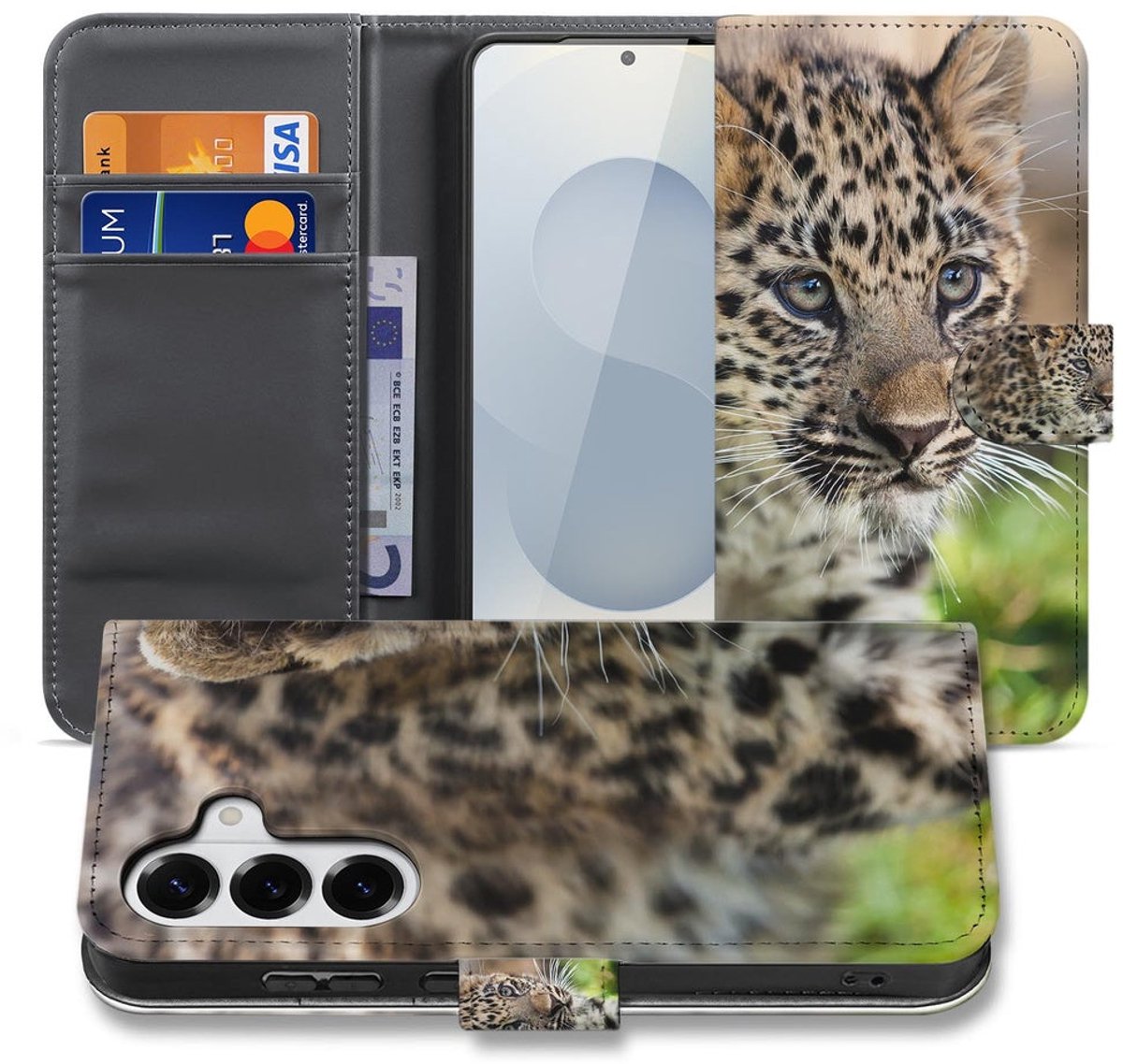 Bookcase Samsung Galaxy S26 Hoesje Met Pasjes Baby Luipaard