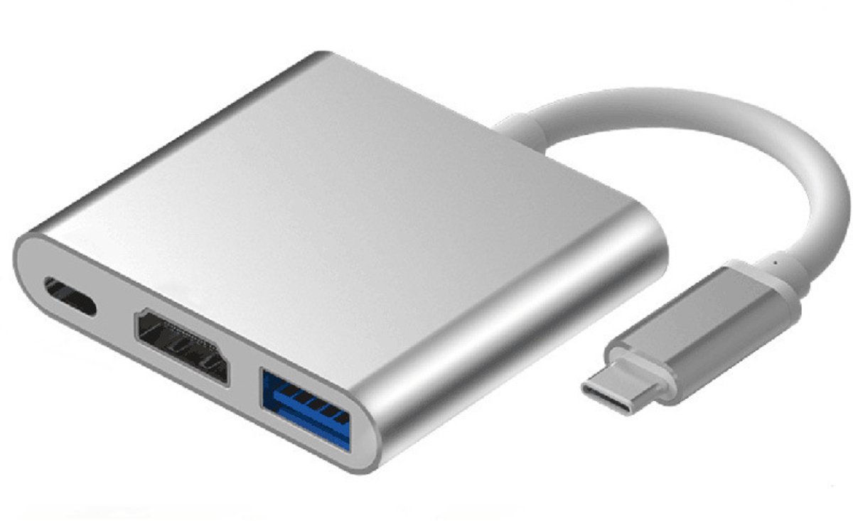 Oneay Adapter, Type-C naar HDMI tv-adapterkabel, 3-in-1 tool, compatibel met MacBook Pro, Samsung, Huawei en andere apparaten.