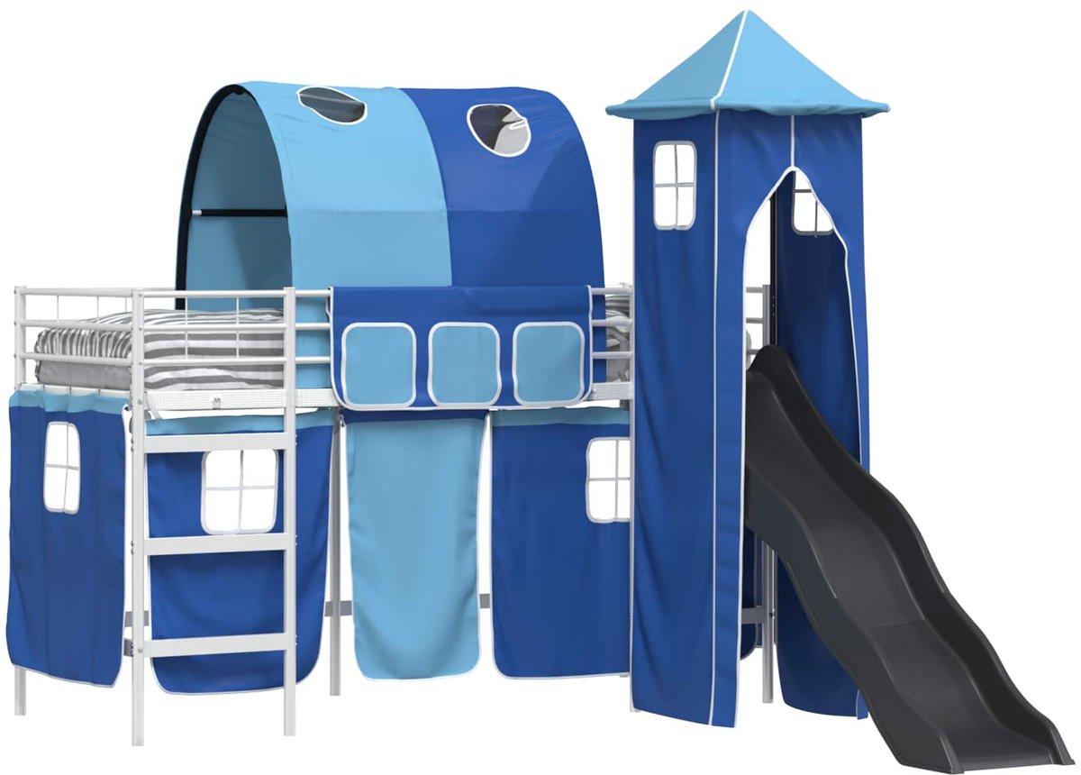 vidaXL Bunkbed - voor - kinderen - Wit - en - Blauw - 90 - x - 190 - cm - Metaal Wit en Blauw