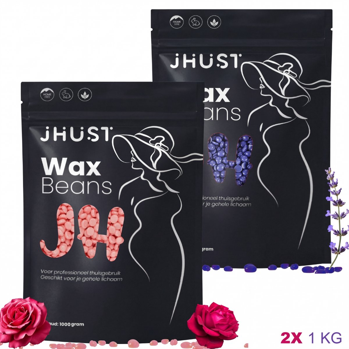 JHust® Wax Bonen 2KG Rose + Lavendel - Wax Beans - Wax Parels - Wax Korrels - Waxparels - Harskorrels - Hars korrels - Wax ontharen - Wax Pearls - Hars bonen - Hard Wax Beans - Wax - Wax Parels - Hars parels - Kerstcadeau voor vrouwen