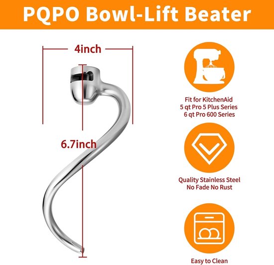 Roestvrijstalen spiraalvormige deeghaken voor 6-quart Bowl-Lift staande mixers van KitchenAid — afbeelding 3