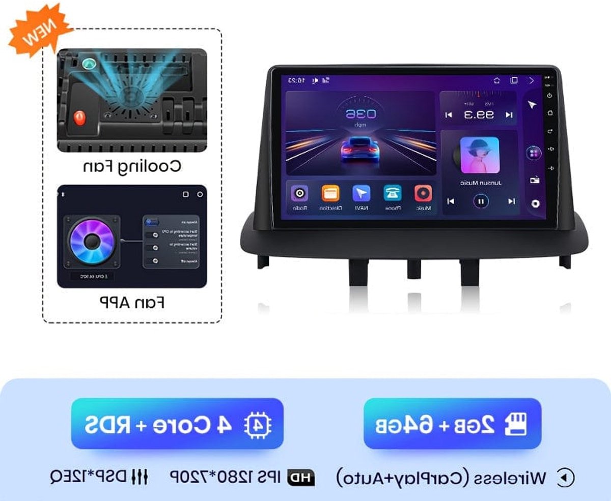 Autoradio 2-DIN – Multimedia Speler – Car Player – Navigatiesysteem – Android Auto – 7 Inch IPS Display – WiFi Draadloos – 2GB RAM 64GB Opslag