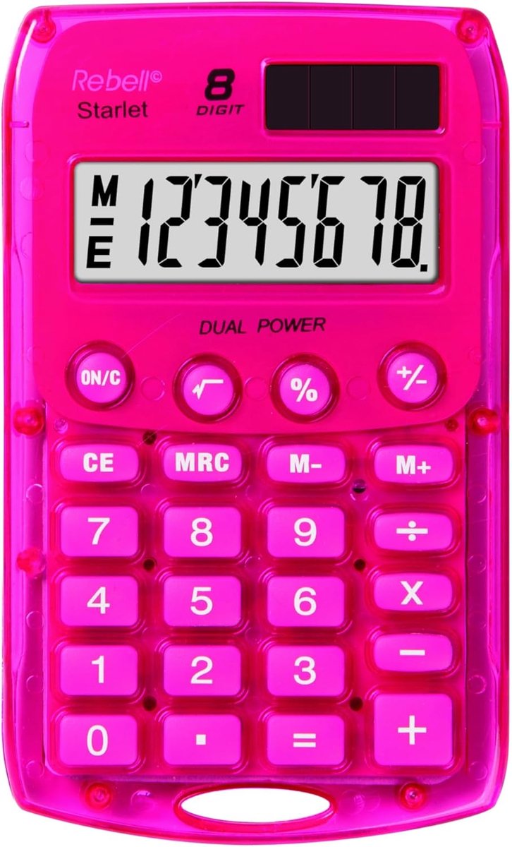 8-cijferige rekenmachine met Dual Power, zonne-energie en batterij, roze