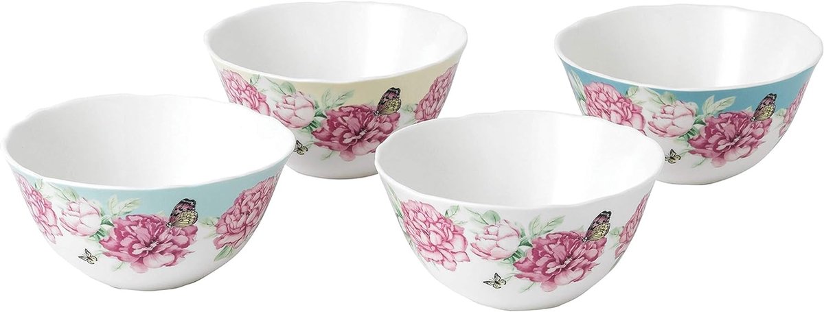 Porselein Ontbijtborden 15cm Set van 4 - Bloemen Vlinder Design