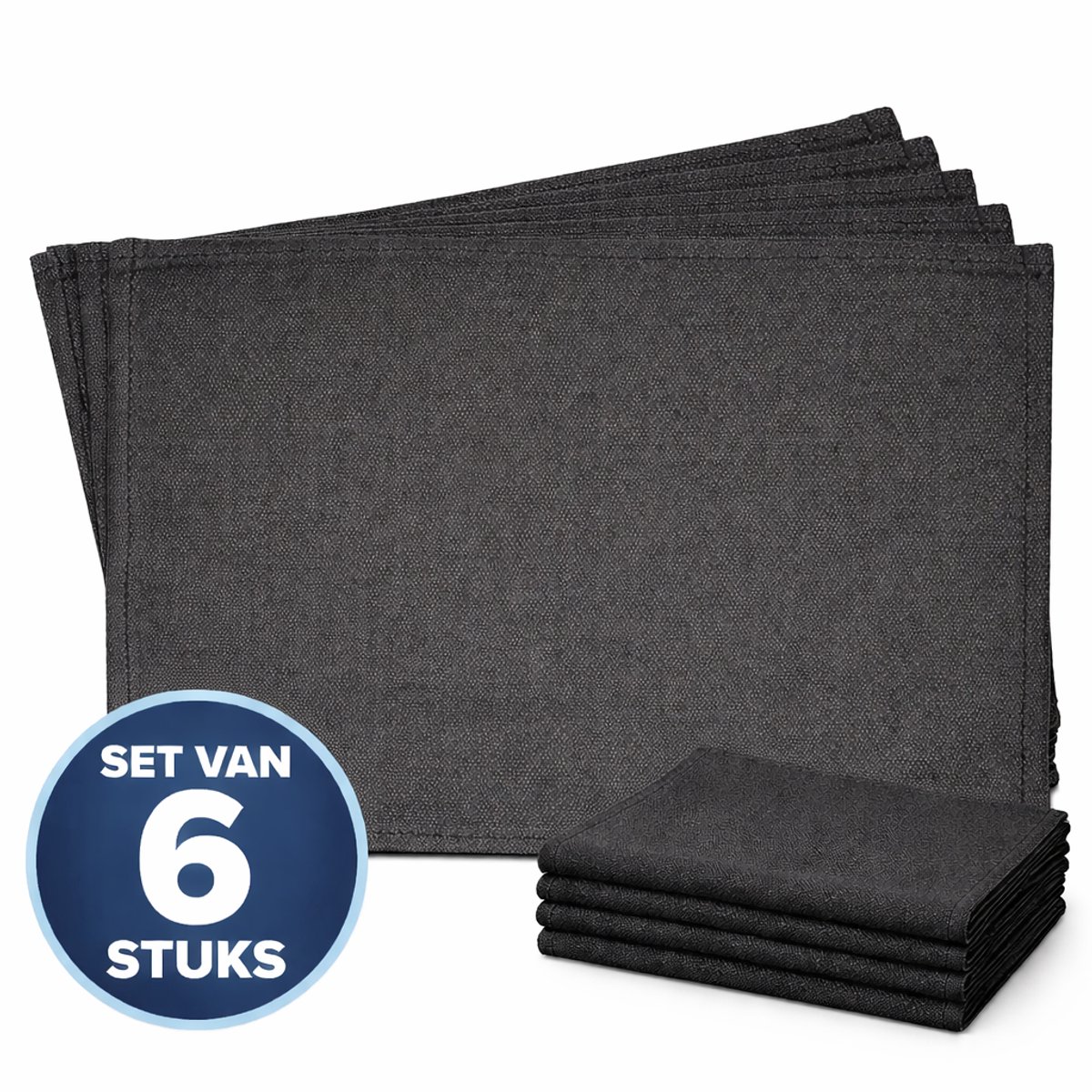 Placemat Katoen - Grijs - 45x30cm - Set van 6 Stuks