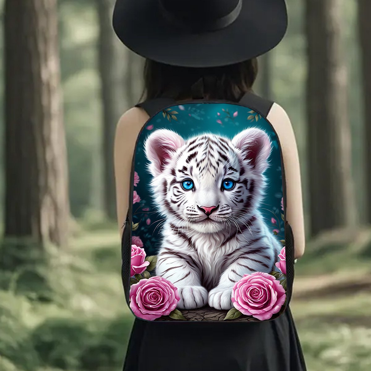 WYUSPGK Leuke rugzakken lunchtas combo set, witte tijger print kleine