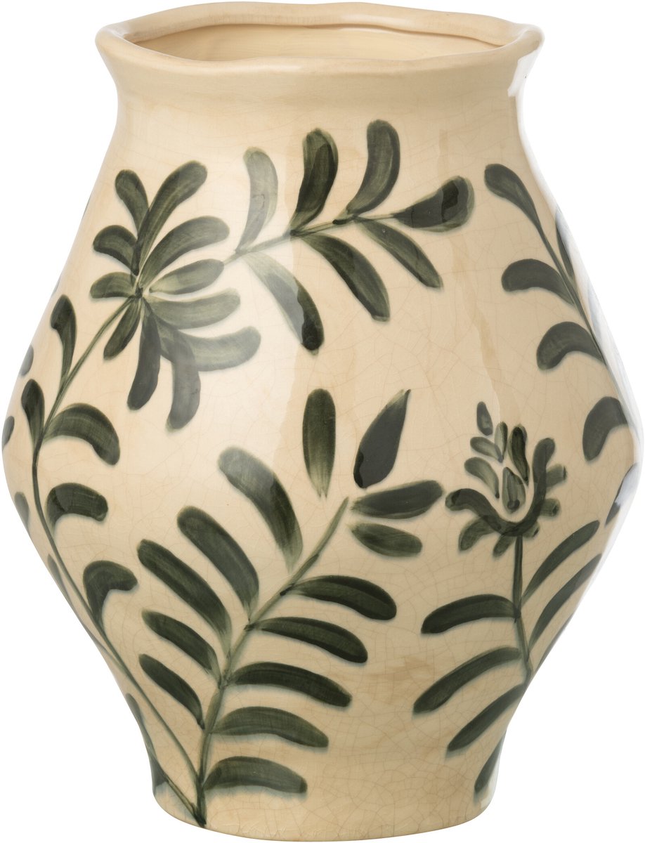 J-Line vaas Blad - steengoed - groen/wit - large