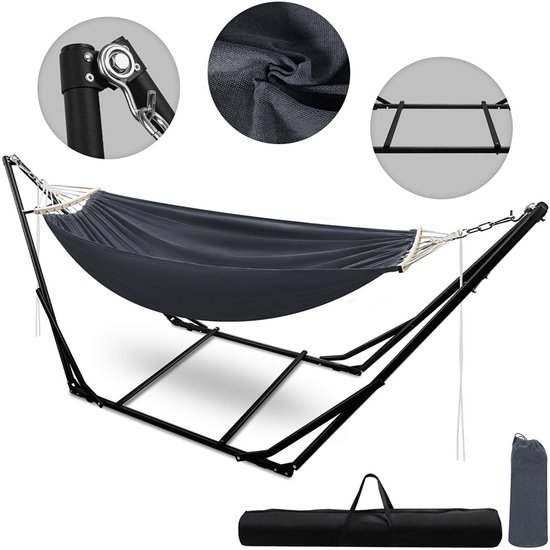 Opvouwbare Hangmat met Frame – Max. Belastbaarheid 150 kg – Hangmatten met standaard– Outdoor Terrasmeubel voor Tuin & Terras