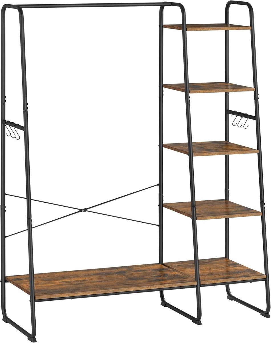 Hoppa! Kledingrekken - Vintage Bruinzwart - Spaanplaat, Staal - 45 x 120 x 160 cm (B x D x H)