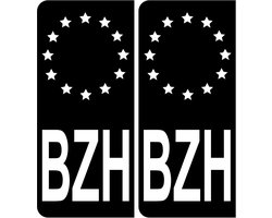 Set van 2 Kentekenplaat Stickers Regio BZH Bretagne Breizh Zwart 45x100mm