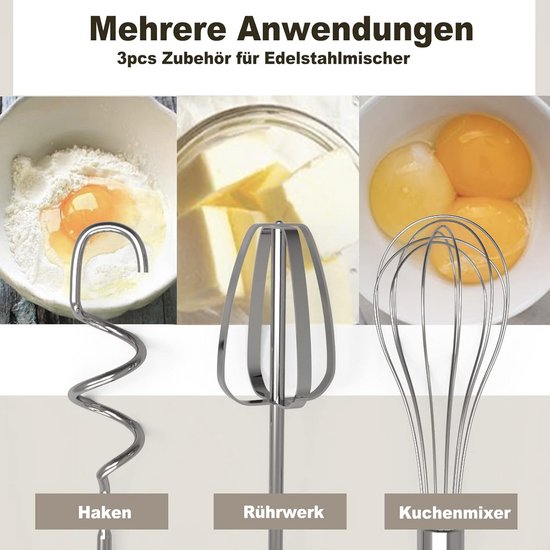 3-delige Accessoire Set voor Elektrische Mixer Roestvrij Staal — afbeelding 4