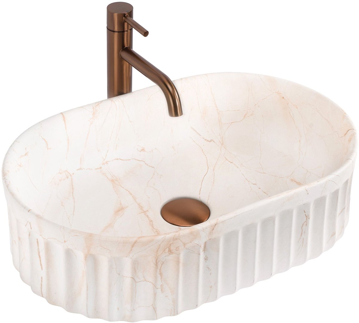 Rea - Opzetwastafel Georgia Sanitair Keramiek, Beige, Ovaal - 55,5 x 35 x 14,5 cm
