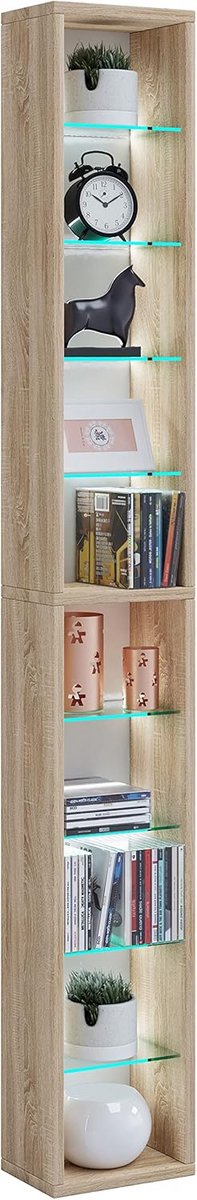 Houten CD DVD Plank en Opbergmeubel in Sonoma Eik met Glas