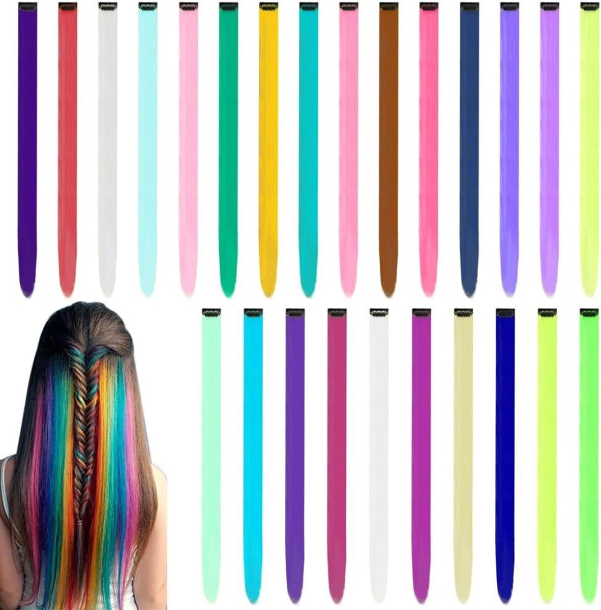 Gekleurde haarverlengingen van 50 cm - set van 25 - feest, festival, decoratie