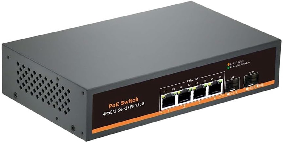 2.5G POE Schakelaar met 4 POE Haven en 2 SFP Haven