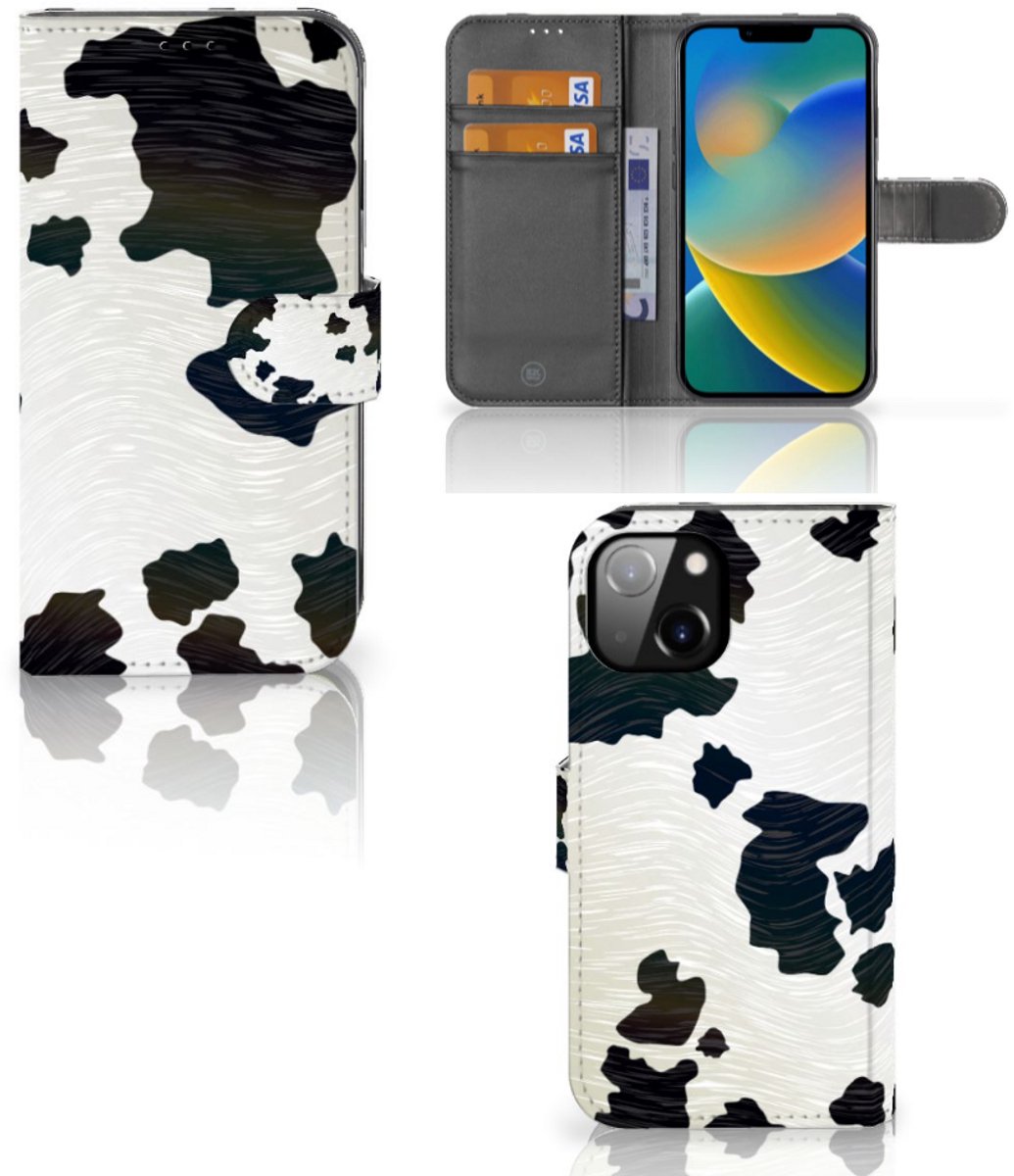 Apple iPhone 14 Telefoonhoesje met Pasjes Koeienvlekken