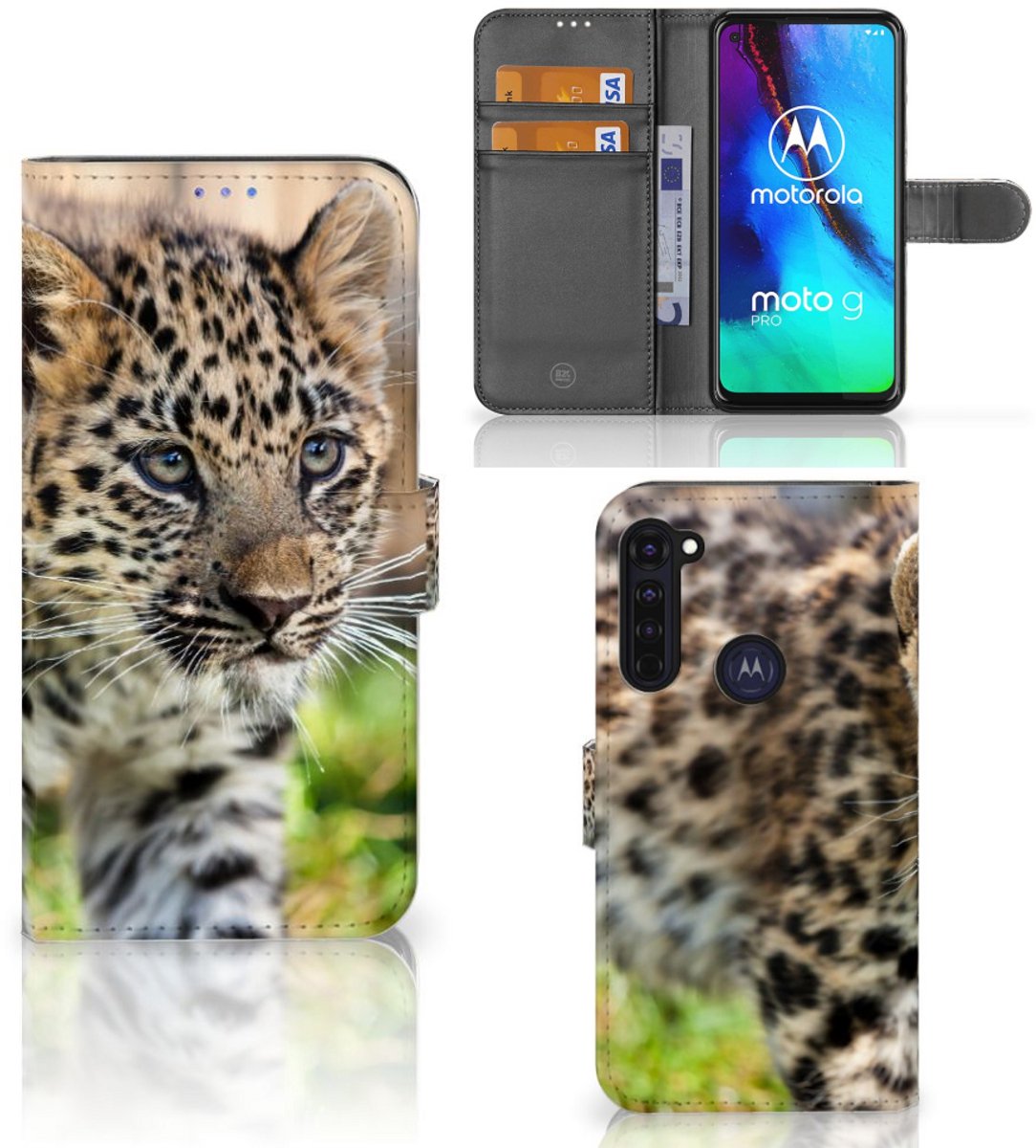 Motorola Moto G Pro Telefoonhoesje met Pasjes Baby Luipaard