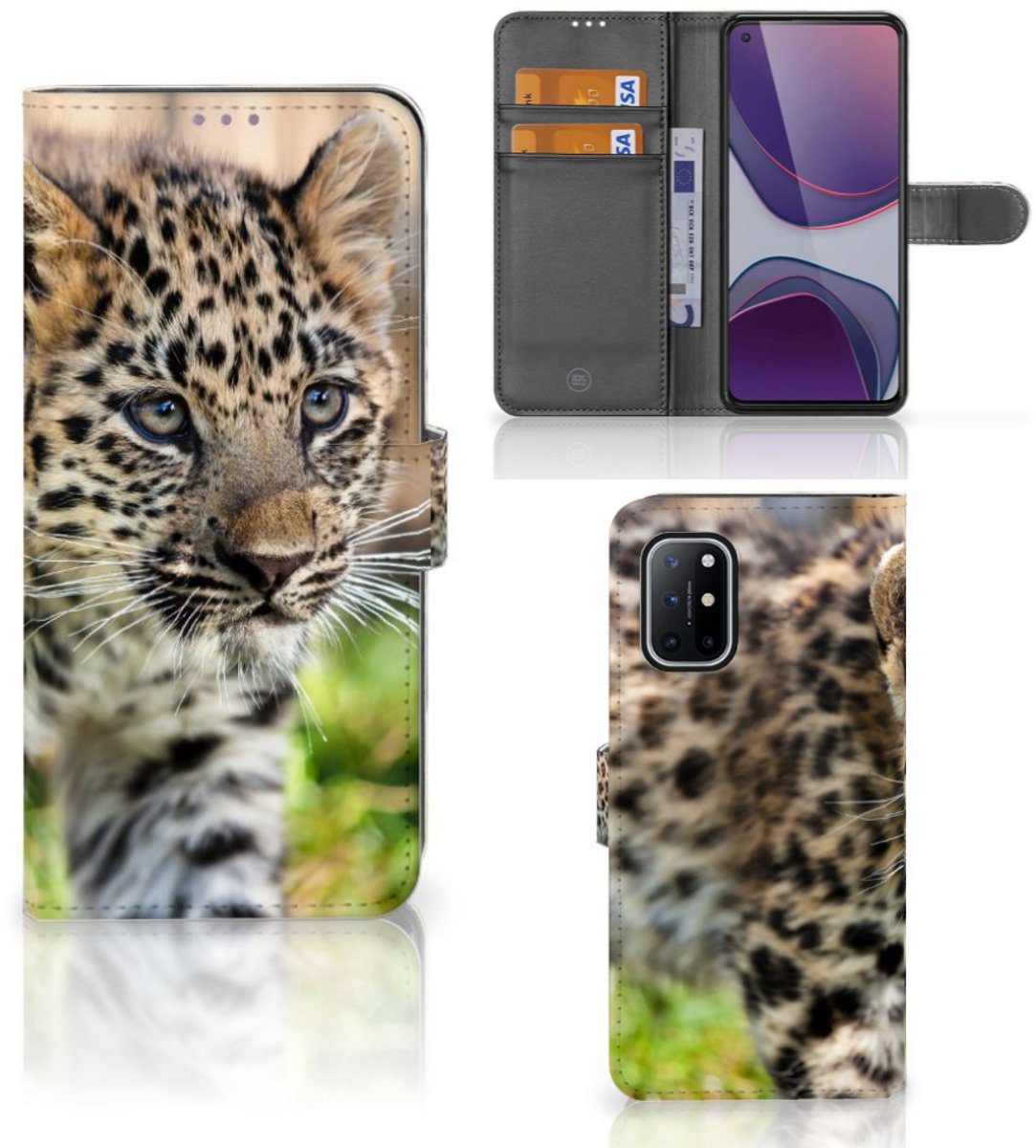 OnePlus 8T Telefoonhoesje met Pasjes Baby Luipaard