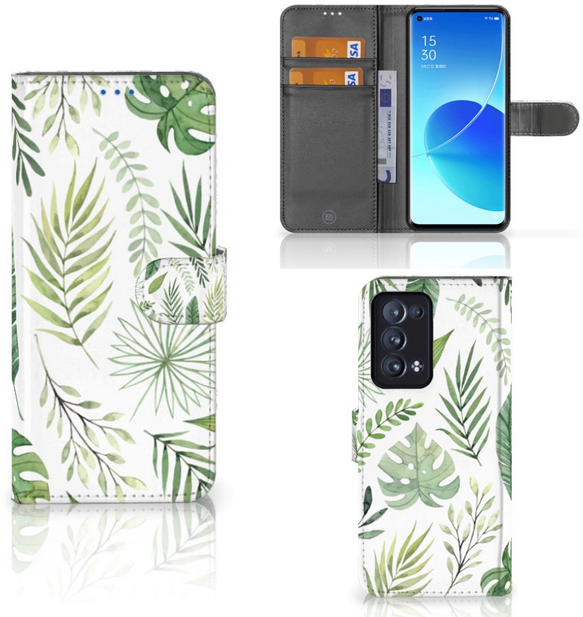 Boekhoesje voor OPPO Reno 6 Pro Plus 5G Hoesje Leaves