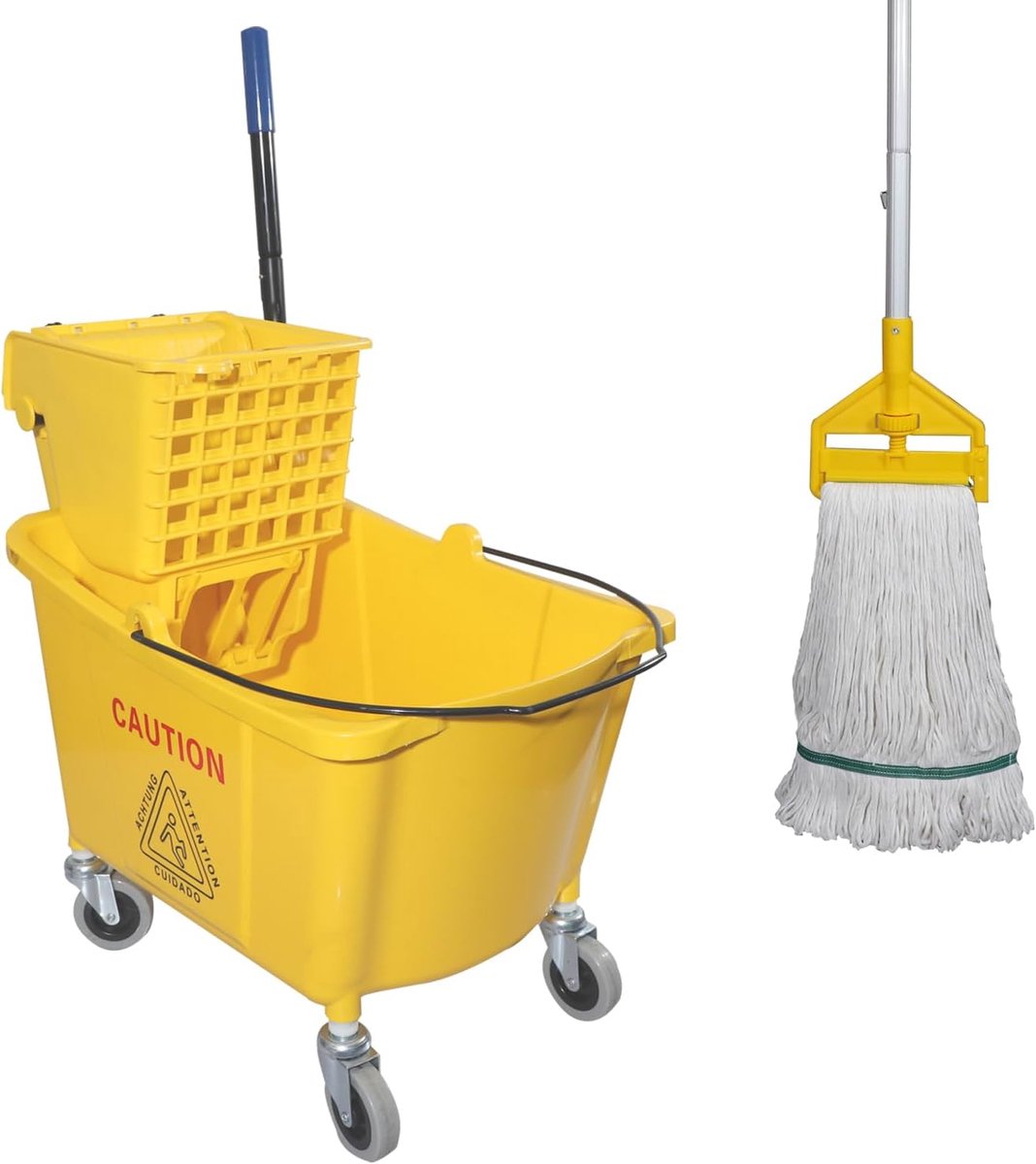 Commerciële Mop Emmer met Zijpers en Wielen - 35 Quart