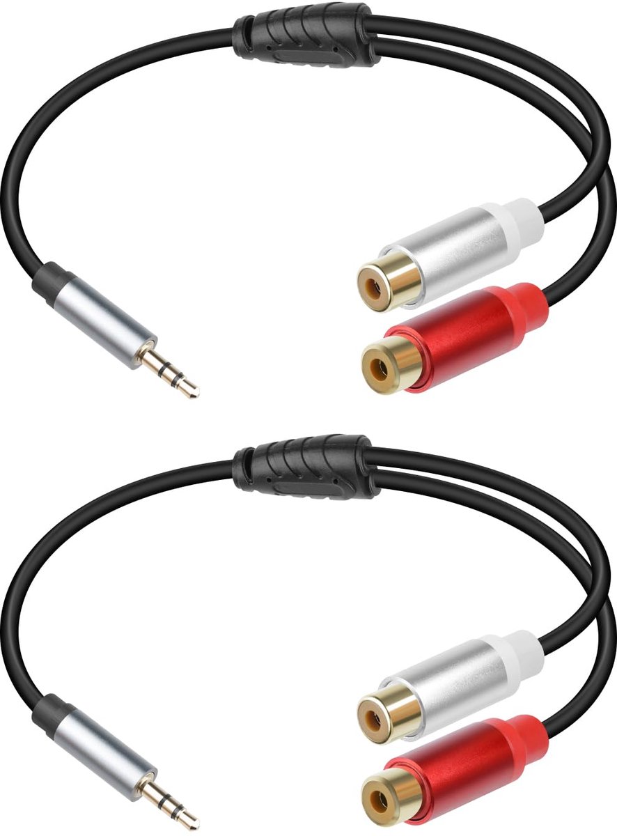 Kabel 1/8 naar 2 RCA - 3,5 mm stekker naar 2 RCA vrouwelijk (2 stuks)