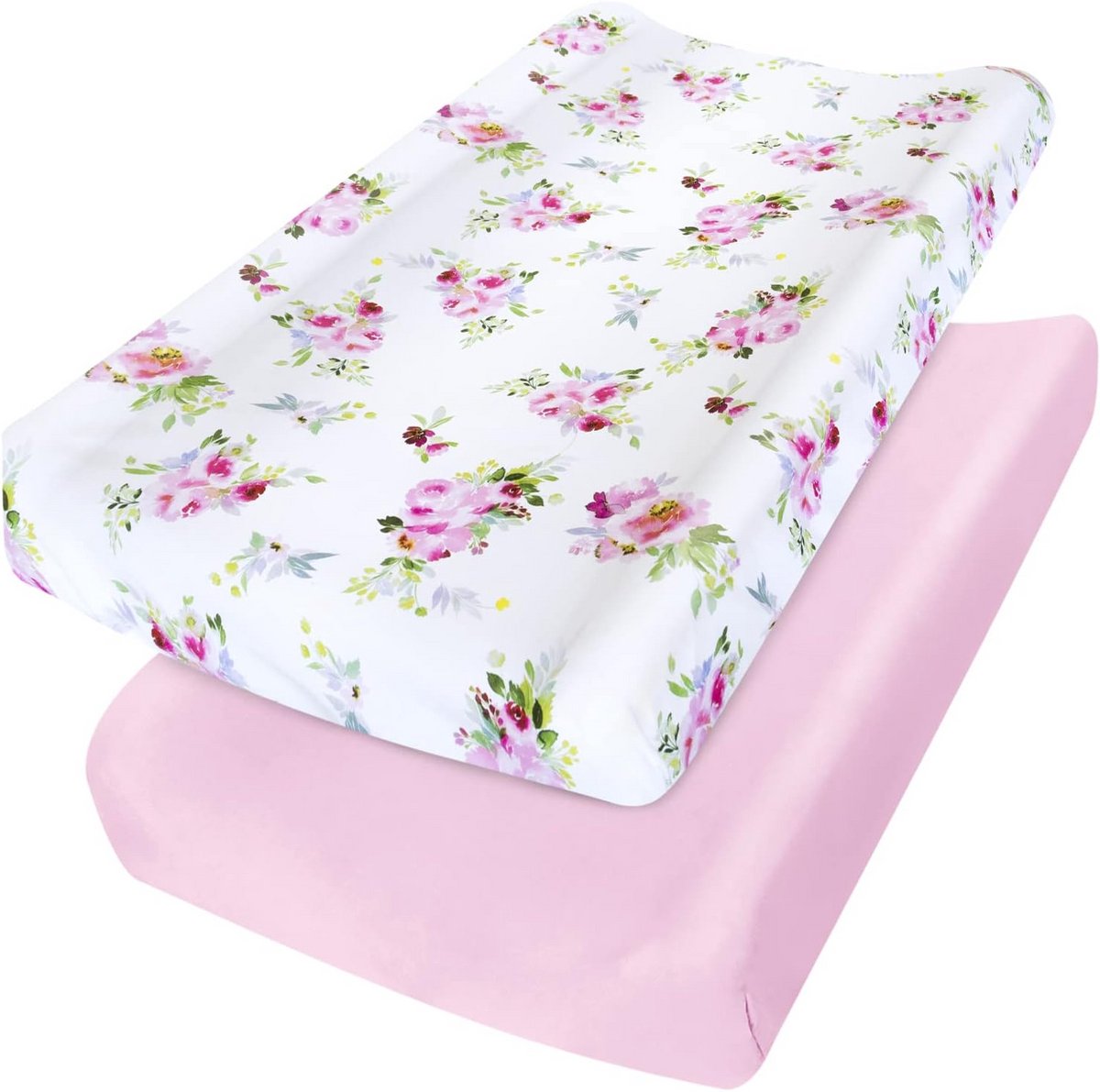 Set van 2 Aankleedkussenhoezen voor Meisjes met Bloemenprint - Zachte en Comfortabele Wieglakens