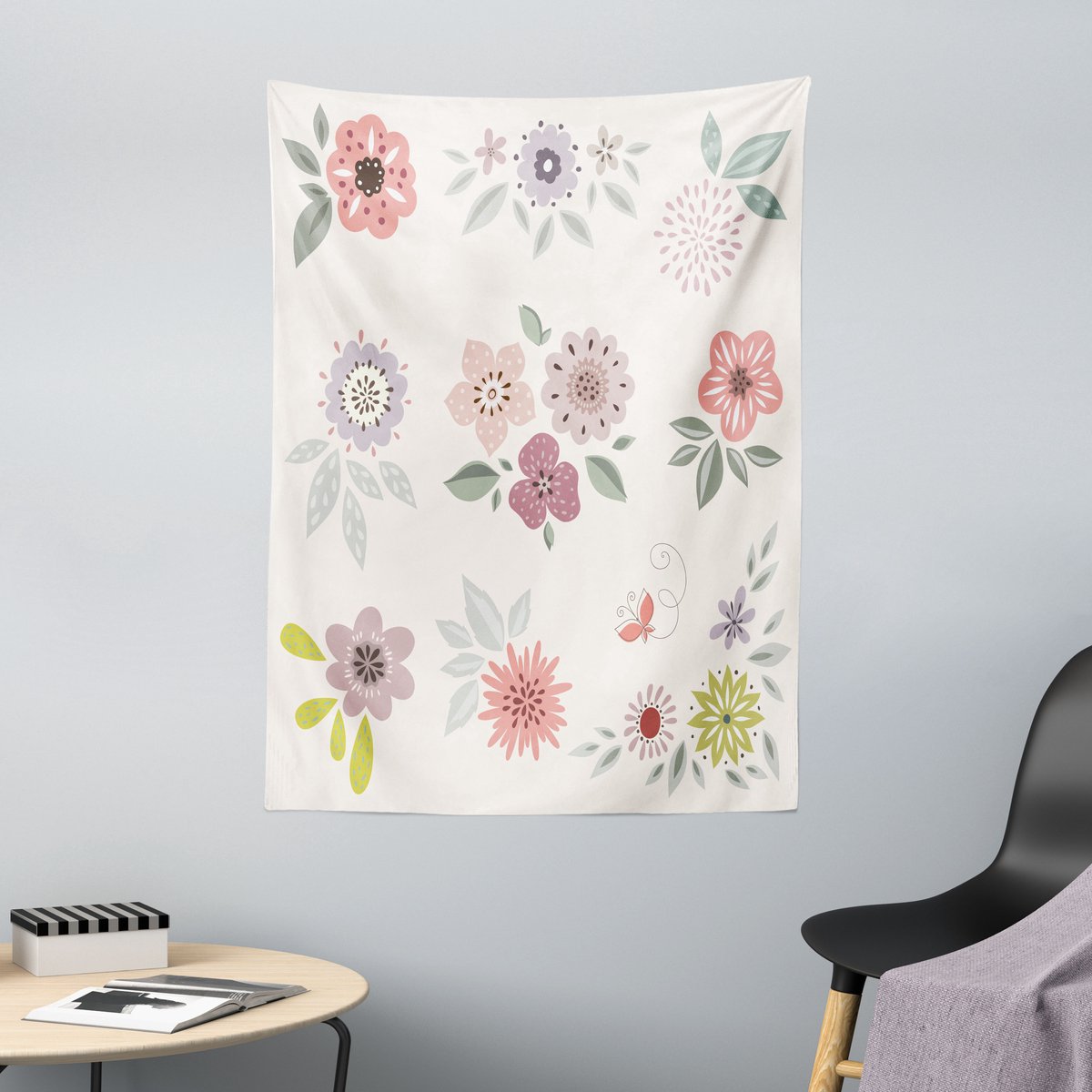 ABAKUHAUS Vintage bloemenwandtapijt, doorlopende bloemen, 110 x 150 cm, meerkleurig Veelkleurig