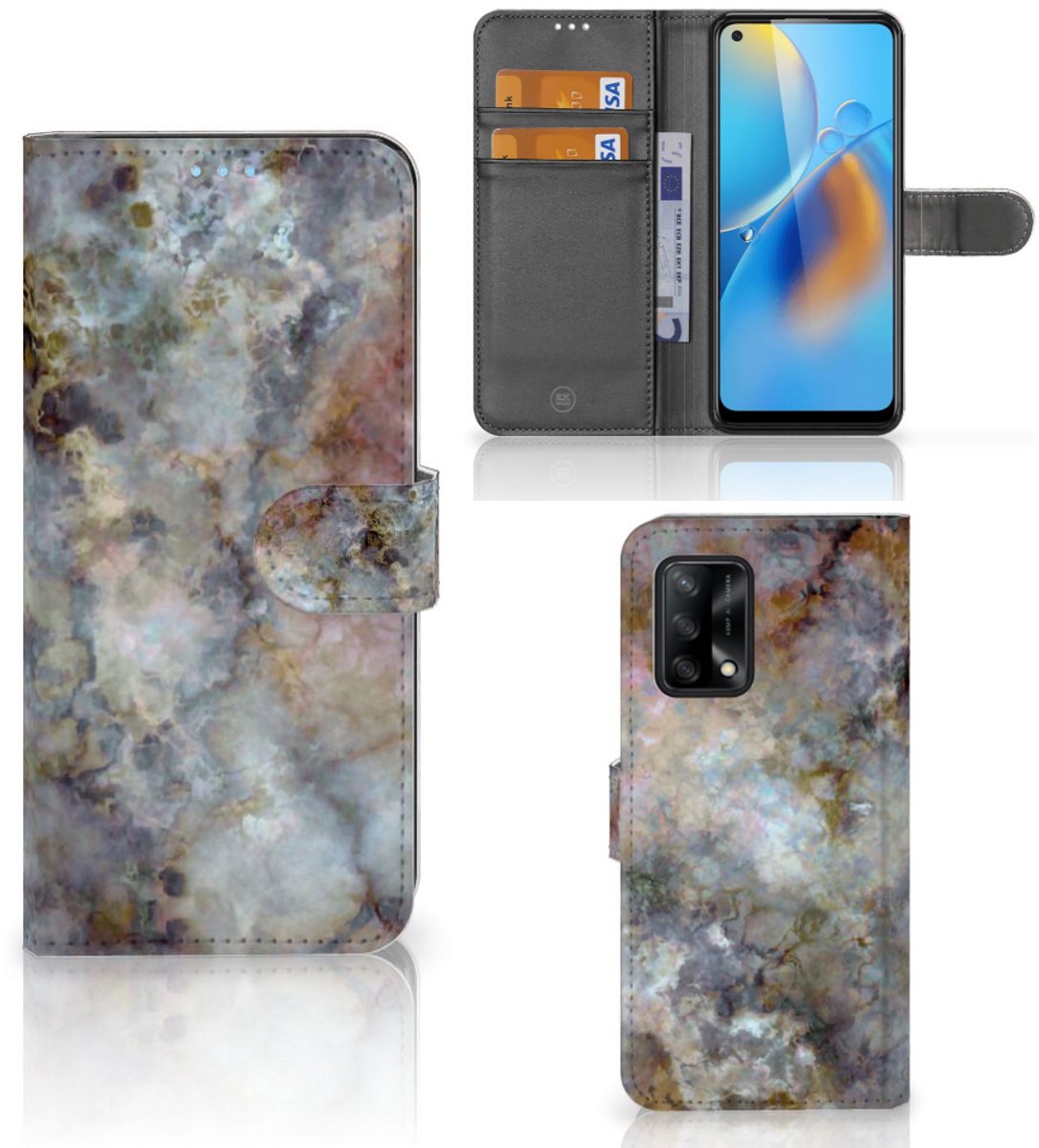 OPPO A74 4G Bookcase Marmer Grijs