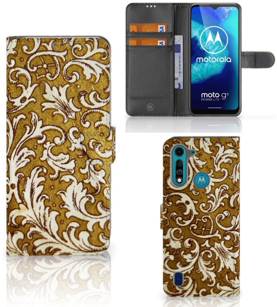 Book Case voor Wallet Case Motorola G8 Power Lite Barok Goud