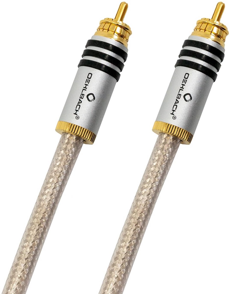 Hoogwaardige digitale audio RCA-kabel - 75 ohm, transparant-zilver, 1,0 m