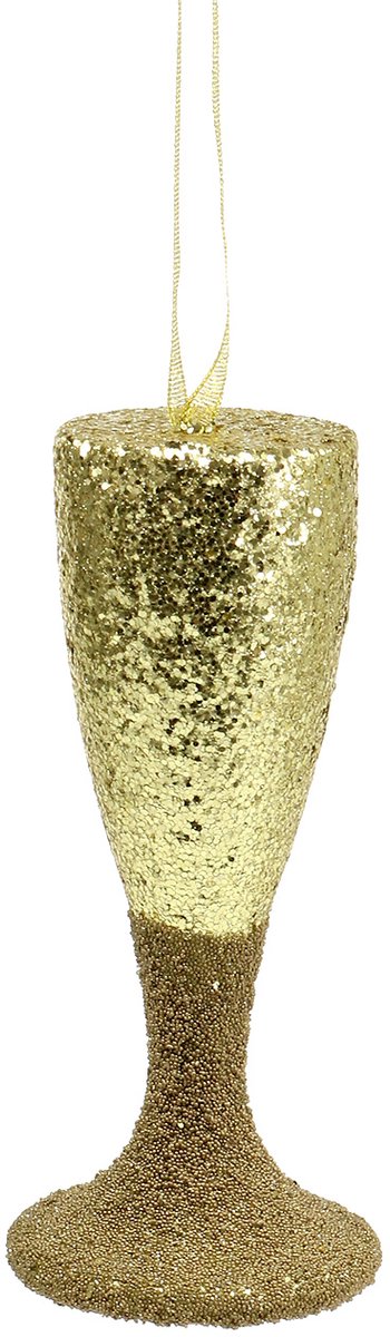 Champagne glas hanger licht goud oudejaarsavond decoratie 15cm 3st, 3