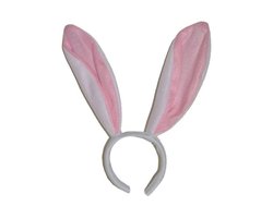 Konijn / haas oren op diadeem - bunny oortjes haarband - wit / roze - dames