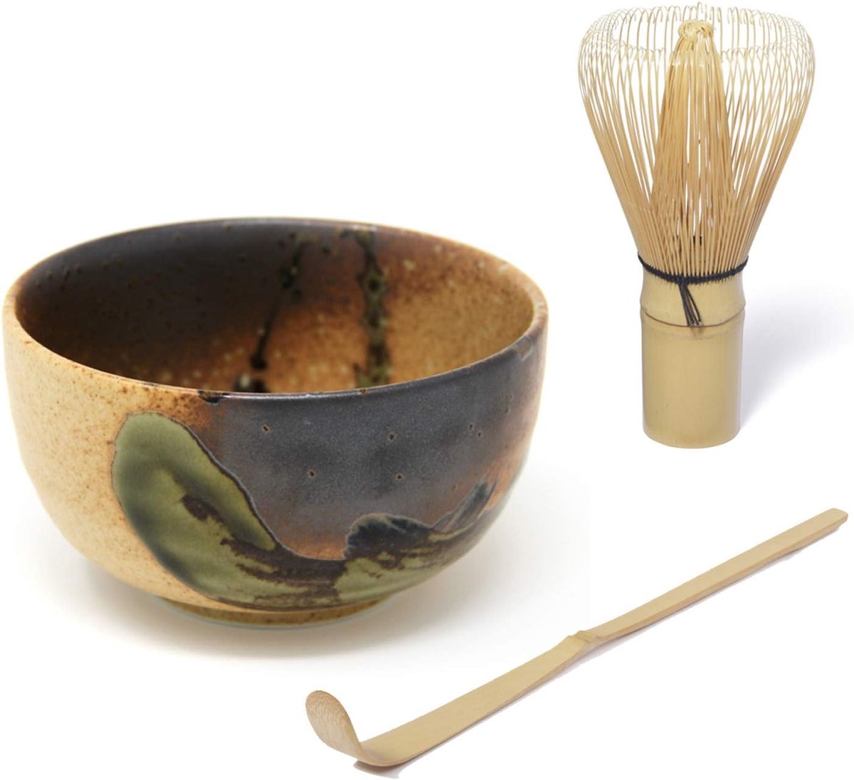 Japanse matcha set - authentieke matcha schaal met bamboebezem en bamboelepel